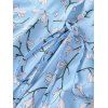 Robe Mi-Longue Ligne A Fleur Imprimée Manches Courtes à Col V - Bleu clair M