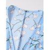 Robe Mi-Longue Ligne A Fleur Imprimée Manches Courtes à Col V - Bleu clair M