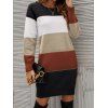 Contrast Colorblock Sweater Dress Round Neck Long Sleeve Shift Mini Sweater Dress - multicolor XL