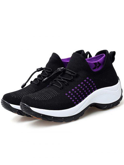 Colorblock Breathable Lace Up Knit Casual Shoes