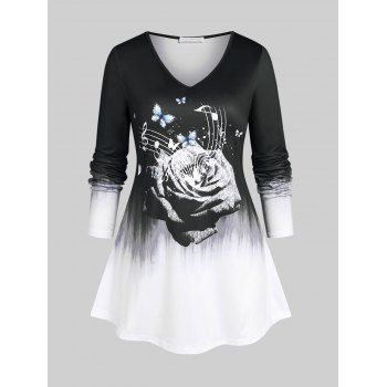 

Plus Size Rose Print Colorblock T-shirt, Black