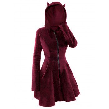

Zip Up Animal Hooded Velour Dress, Deep red