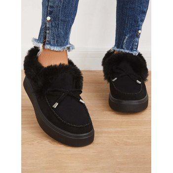 

Bowknot Round Toe Fluffy Liner Warm Winter Shoes, Black