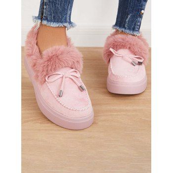 

Bowknot Round Toe Fluffy Liner Warm Winter Shoes, Light pink