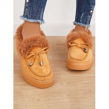 

Bowknot Round Toe Fluffy Liner Warm Winter Shoes, Coffee