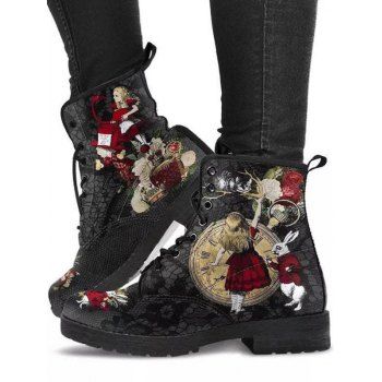 Flower Animal Pattern Lace Up Warm Ankle Boots
