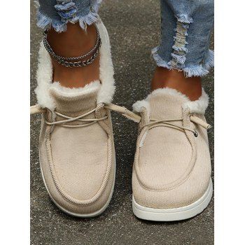 

Warm Fluffy Liner Lace Up Textured Casual Flat Shoes, Multicolor a