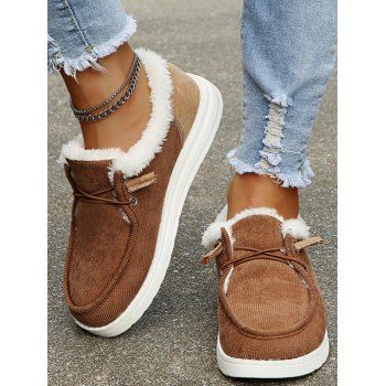 

Warm Fluffy Liner Lace Up Textured Casual Flat Shoes, Coffee