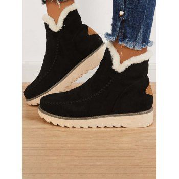 

Non-slip Colorblock Warm Fuzzy Liner Ankle Boots, Black