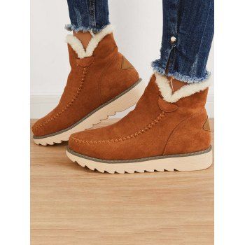 

Non-slip Colorblock Warm Fuzzy Liner Ankle Boots, Coffee