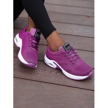 

Letter Applique Breathable Lace Up Casaul Sport Shoes, Purple