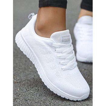 

Letter Applique Breathable Lace Up Running Shoes, White