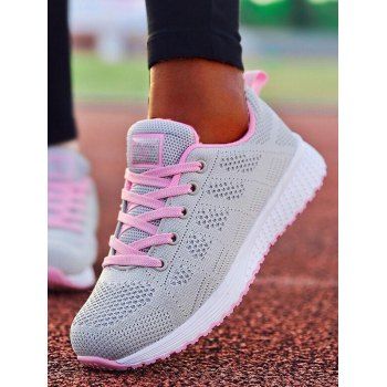 

Letter Applique Breathable Lace Up Running Shoes, Gray