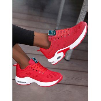 

Letter Applique Breathable Lace Up Casaul Sport Shoes, Red