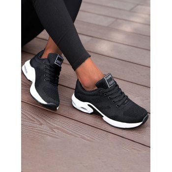 

Letter Applique Breathable Lace Up Casaul Sport Shoes, Black