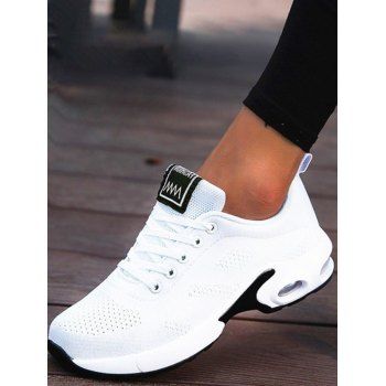 

Letter Applique Breathable Lace Up Casaul Sport Shoes, White