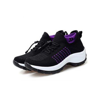 

Colorblock Breathable Lace Up Knit Casual Shoes, Black