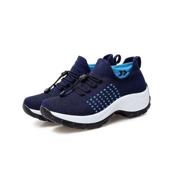 

Colorblock Breathable Lace Up Knit Casual Shoes, Blue