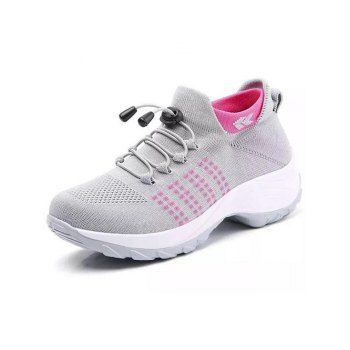 

Colorblock Breathable Lace Up Knit Casual Shoes, Gray