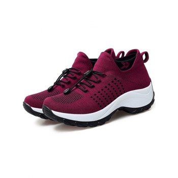 

Colorblock Breathable Lace Up Knit Casual Shoes, Red