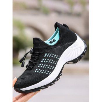 

Colorblock Breathable Lace Up Knit Casual Shoes, Green