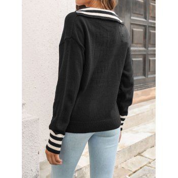 Contrasting Stripe V Neck Drop Shoulder Sweater