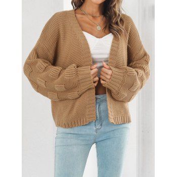 

Textured Sweater Cardigan Plain Color Open Front Long Sleeve Sweater Cardigan, Deep yellow