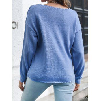 Drop Shoulder Twisted Cable Knit V Neck Solid Color Sweater