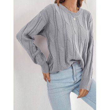 

Solid Color Twisted Cable Knit Sweater Mock Neck Casual Sweater, Gray