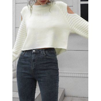 

Textured Sweater Cut Out Plain Color Sweater Pullover Long Sleeve Sweater, White