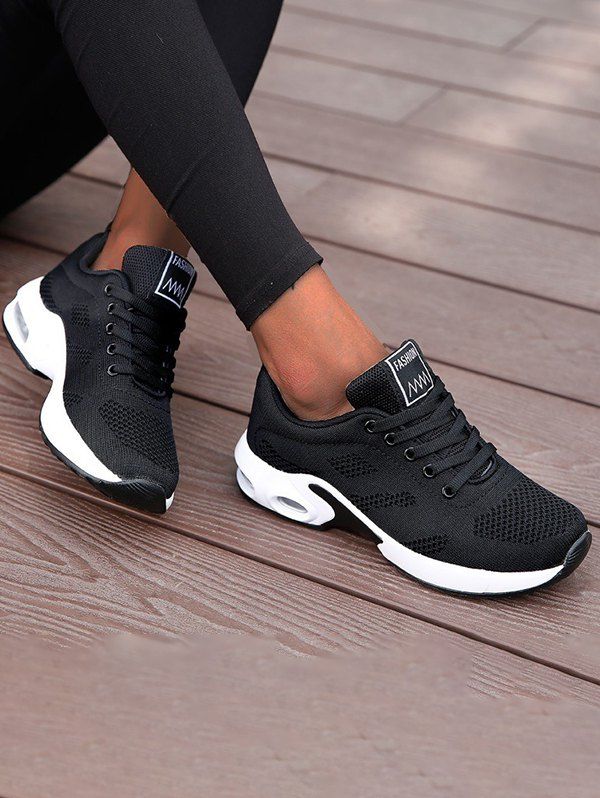 Chaussures de Sport Décontractées Respirantes Lettre Applique à Lacet - Noir EU 42