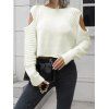 Pull Texturé Simple Découpé en Couleur Unie à Manches Longues - Blanc S