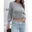 Pull Court Simple Texturé à Col Dégagé à Manches Longues - Gris S