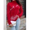 Christmas Elk Snow Mountain Graphic Sweater Drop Shoulder Turtleneck Sweater - RED S