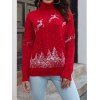 Christmas Elk Snow Mountain Graphic Sweater Drop Shoulder Turtleneck Sweater - RED S