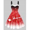 Mini Robe Ligne A Flocon de Neige Panneau en Fausse Fourrure sans Manches à Bretelle - Rouge L