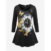 T-shirt Anneau en O à Imprimé Papillon de Grande Taille - Noir 1X