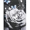 Plus Size Rose Print Colorblock T-shirt - BLACK L
