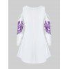 T-shirt Floral de Grande Taille Epaule Dénudée - Iris Pourpre L