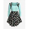 T-shirt Péplum Boutonné Fleuri Imprimé Grande Taille - Noir L