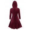 Zip Up Animal Hooded Velour Dress - DEEP RED M