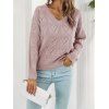 Heart Pattern Sweater Hollow Out Plain Color V Neck Long Sleeve Pullover Sweater - LIGHT PINK L