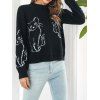 Cat Pattern Sweater Round Neck Long Sleeve Pullover Sweater - BLACK L