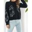 Cat Pattern Sweater Round Neck Long Sleeve Pullover Sweater - BLACK L