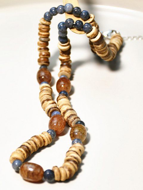 Collier Réglable en Perles avec Pendentif Cocotier et Coquillage Style Bohémien