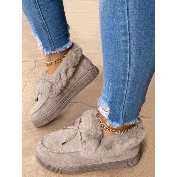 

Bowknot Round Toe Fluffy Liner Warm Winter Shoes, Gray