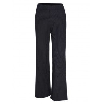 

Solid Color Textured Wide Leg Pants Long Elastic High Waist Pants, Black