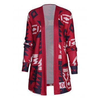 

Christmas Tree Pattern Top Open Front Patch Design Pocket Long Sleeve Casual Top, Multicolor a