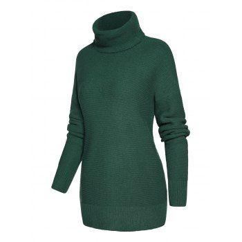 

Drop Shoulder Turtleneck Sweater Solid Color Ribbed Hem Pullover Sweater, Green