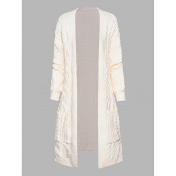 

Textured Cable Knit Sweater Cardigan Plain Color Patch Design Open Front Full Sleeve Long Cardigan, Multicolor
